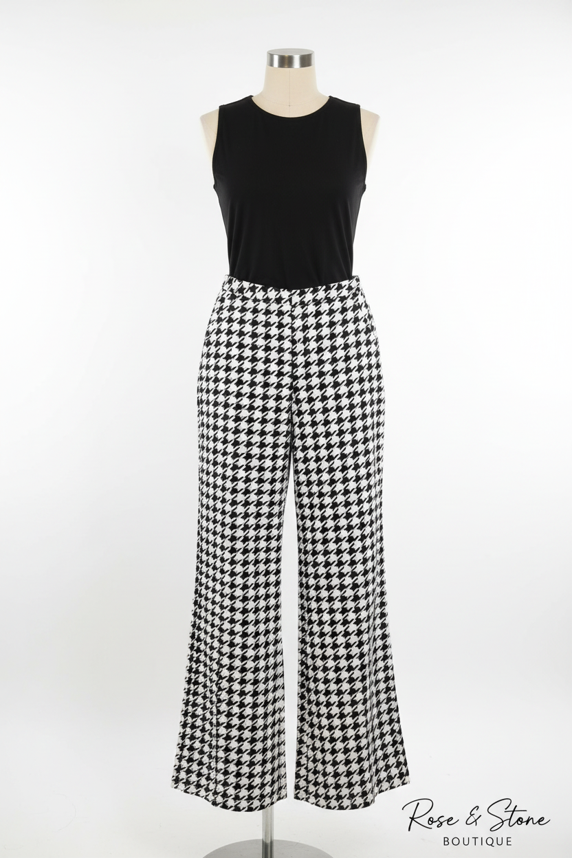 Clean Mannequin – Houndstooth Wide-Leg Trousers