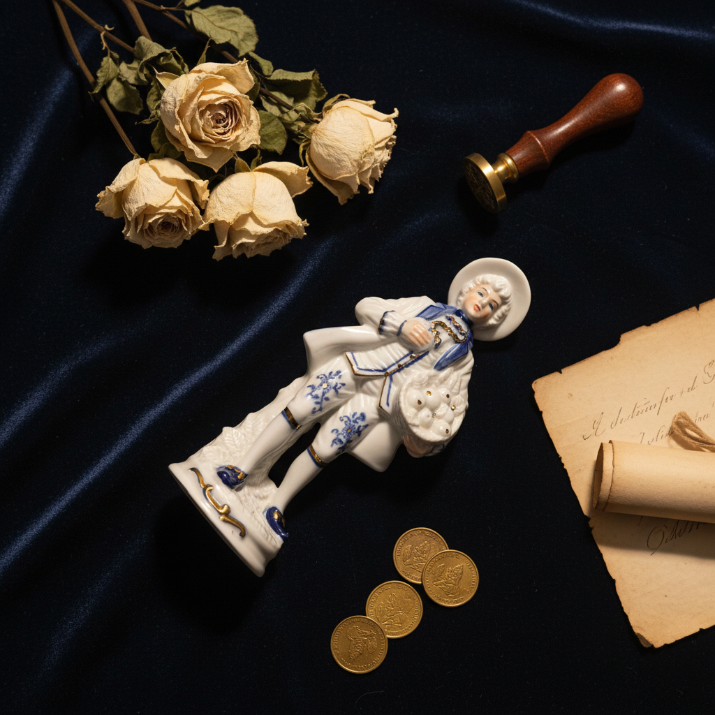 The Gentleman Caller — Vintage Porcelain Figurine, Cobalt Blue & Gold