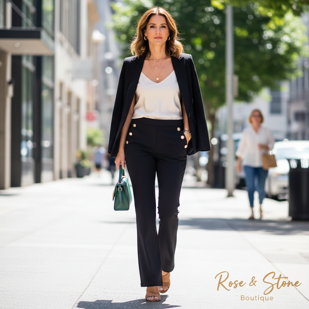 Rachel Zoe Sailor Button Flare Trouser — model 30s office