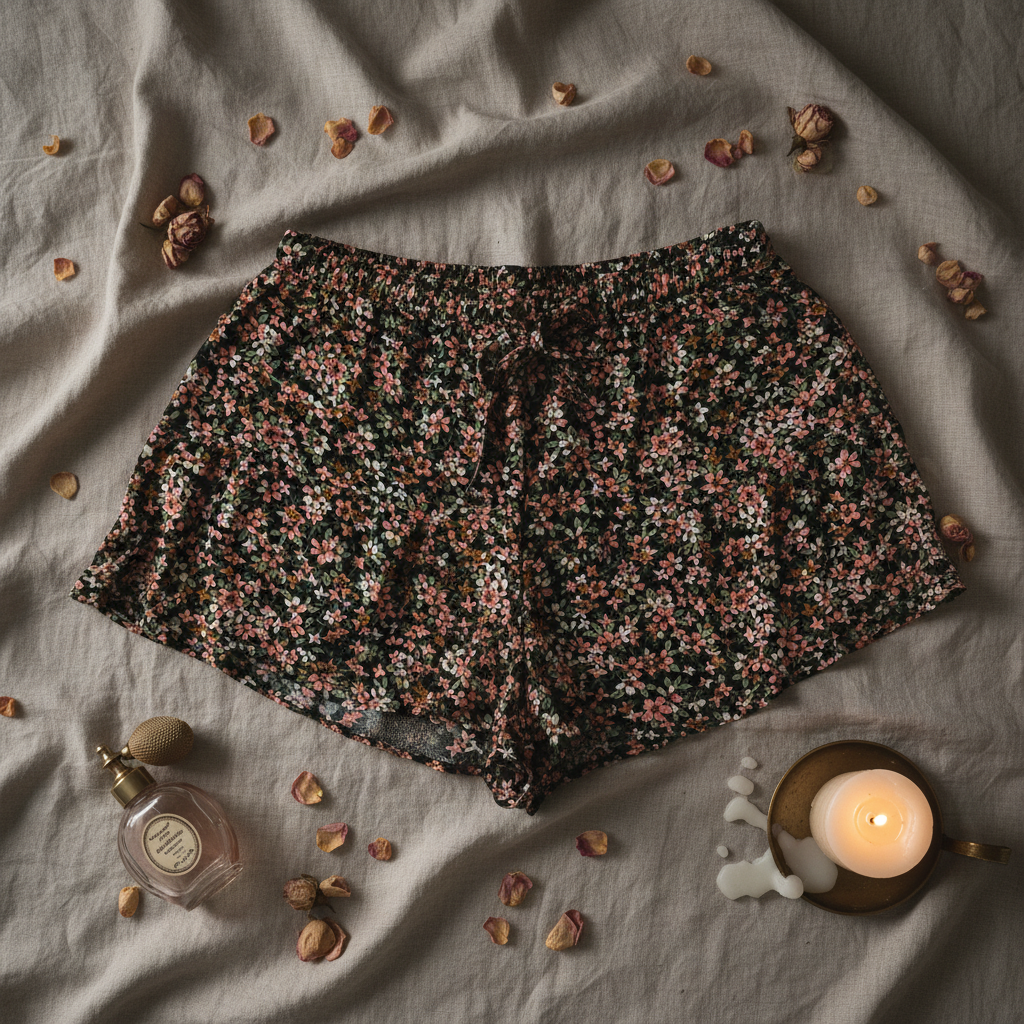 Moody hero flat lay - YMI Midnight Garden Floral Pull-On Shorts
