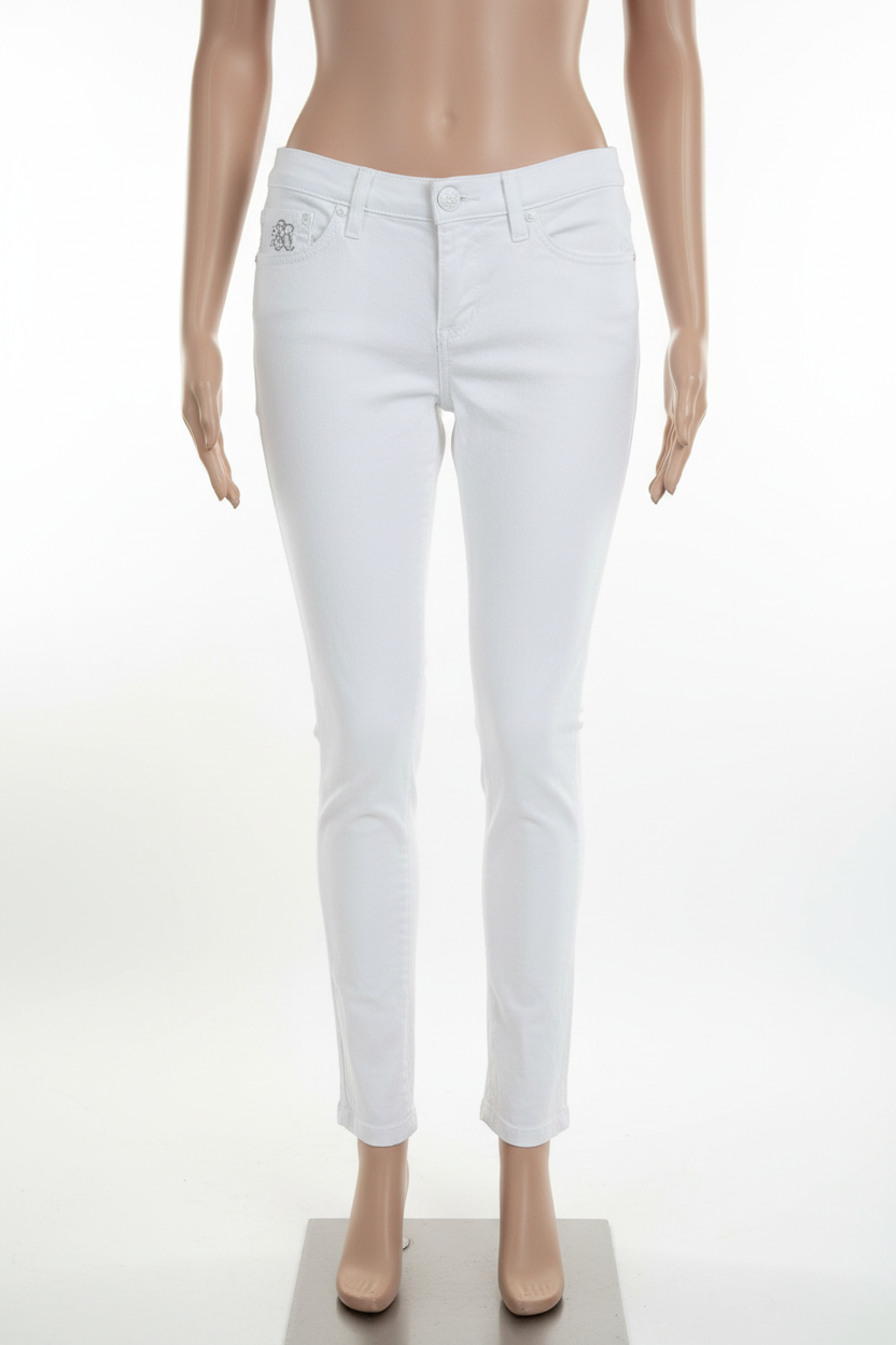 The White Rebellion — Rock & Republic White Skinny Jeans on mannequin, white background