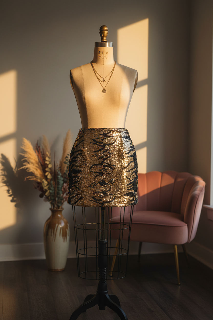 Golden Prowl Sequin Mini Skirt