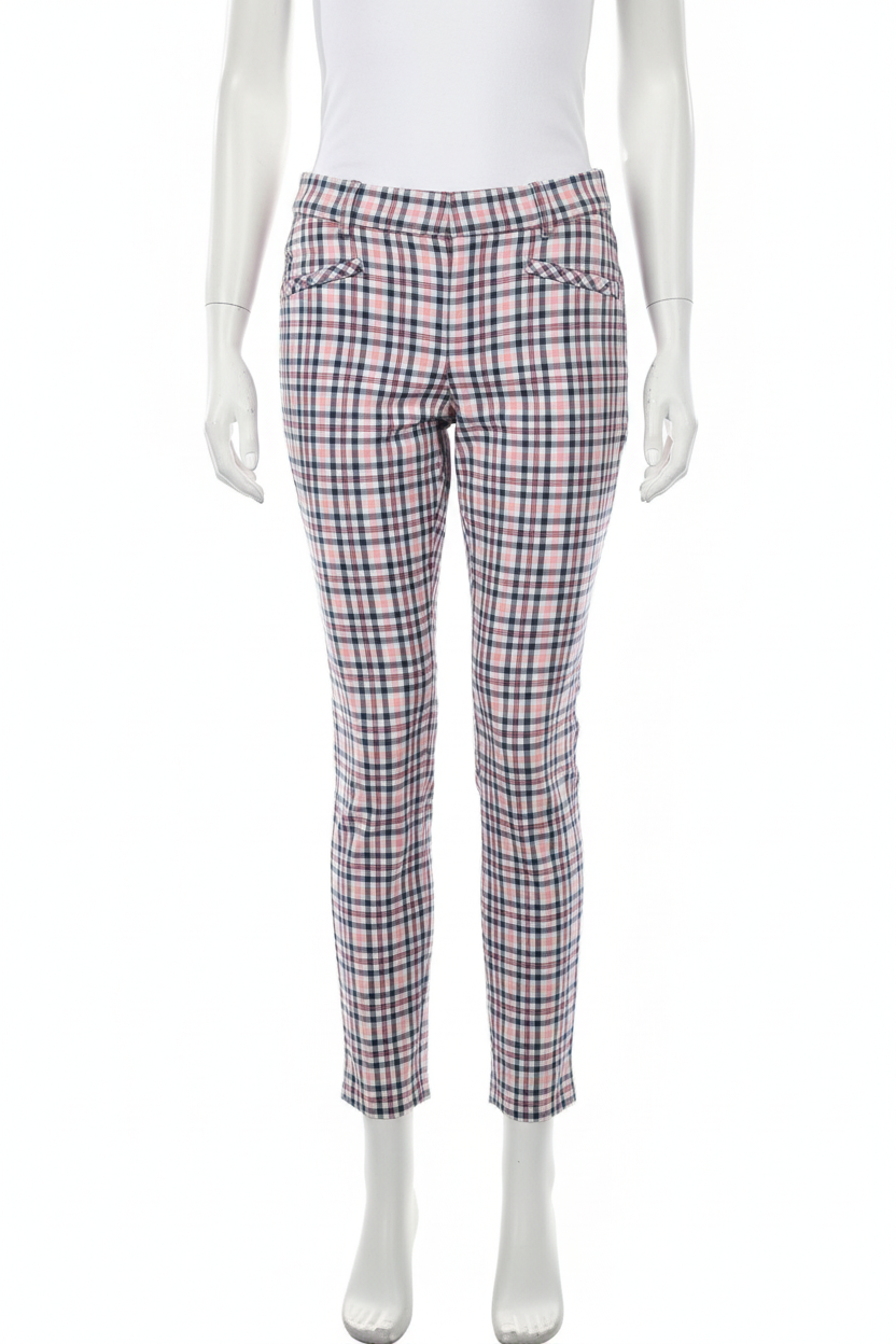 GAP pink navy plaid skinny ankle trousers on mannequin white background