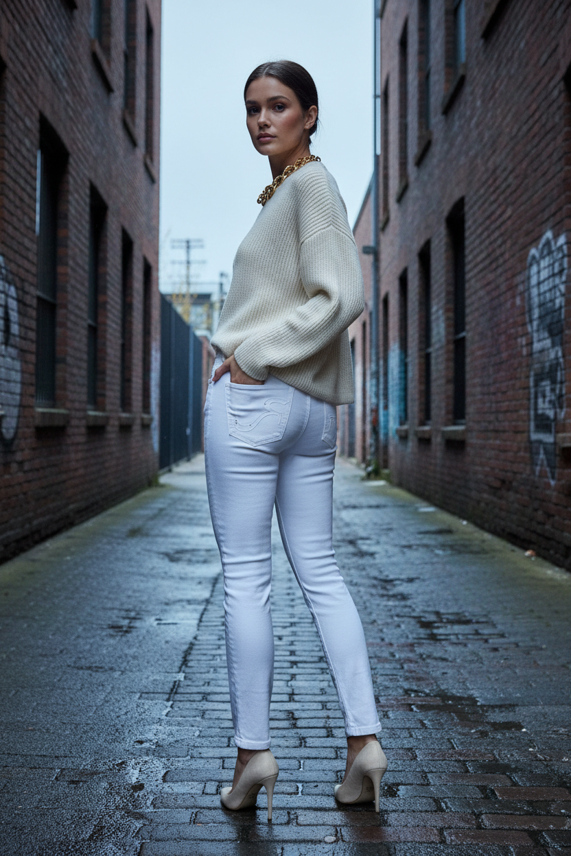 The White Rebellion — Rock & Republic White Skinny Jeans urban moody lifestyle shot