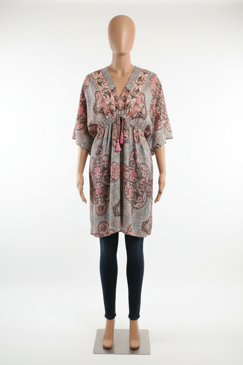 Ethereally Embellished Silk Paisley Kimono Cover-Up