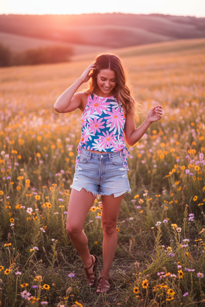 Wildly Yours — Daisy Print Smocked Crop Tank