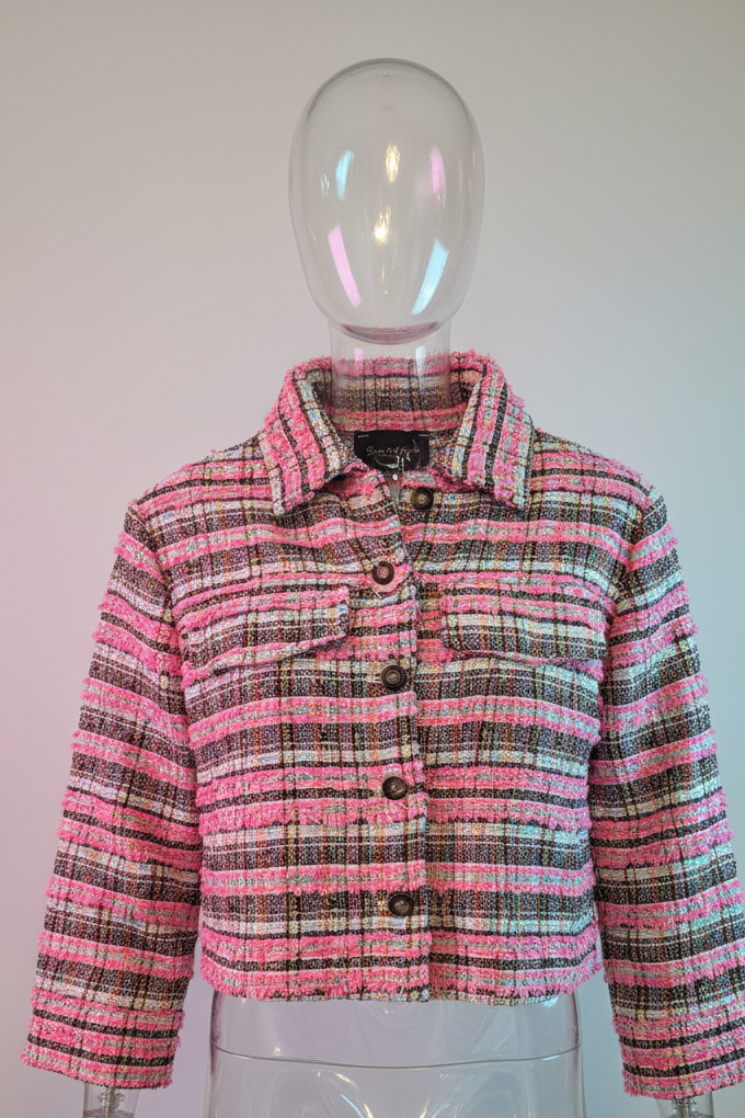 The Chanel-Coded Dream — Bouclé Tweed Jacket | Pink Multicolour