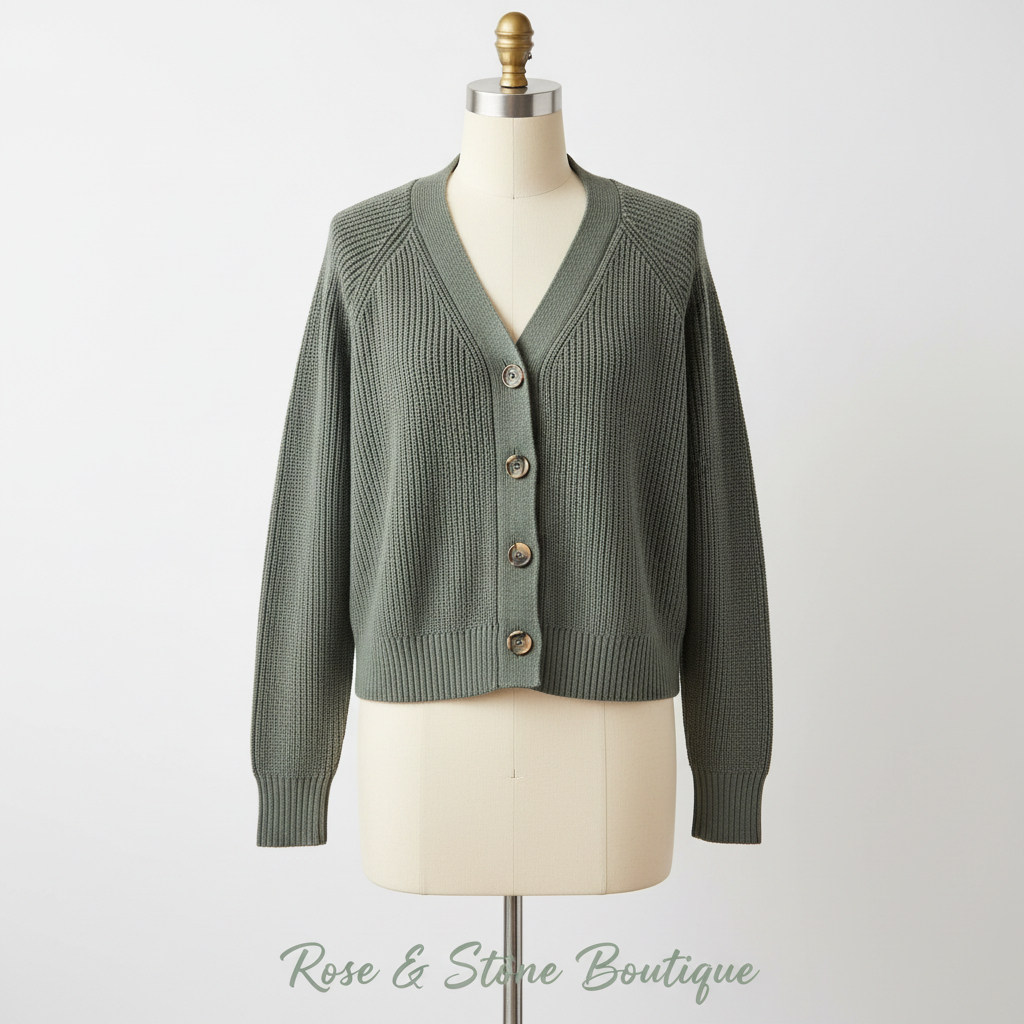 GAP Sage Green Ribbed Cotton-Wool Button Cardigan