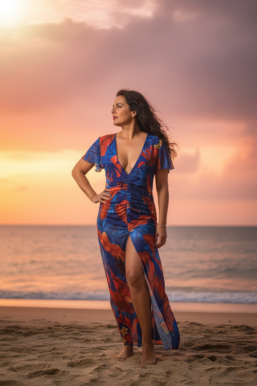 Tropicana Cobalt Ruched Maxi Cover-Up Dress — XL