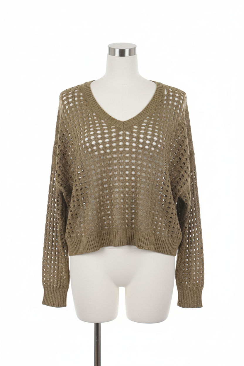 Gilded Shadows Open-Weave Pullover