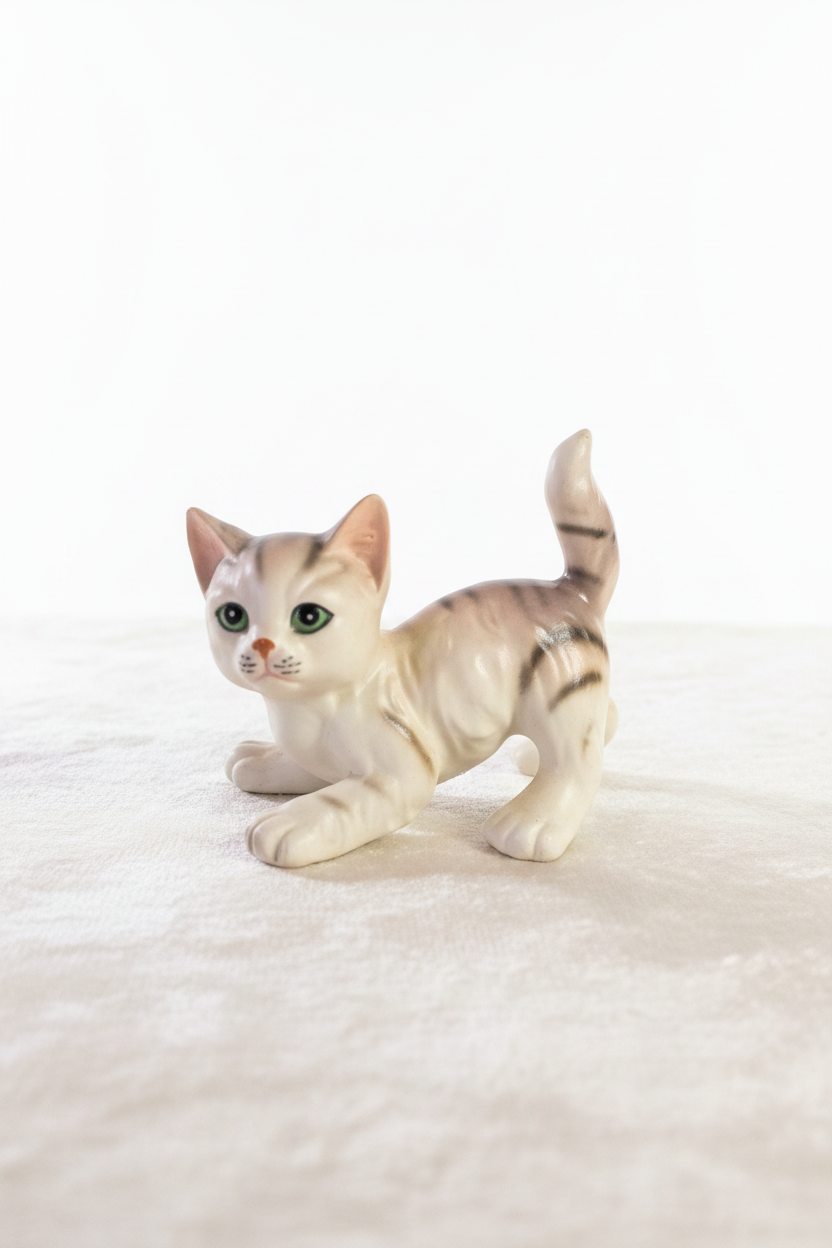 The Mischief & Moonlight Kitten — Vintage Japanese Porcelain Tabby Figurine