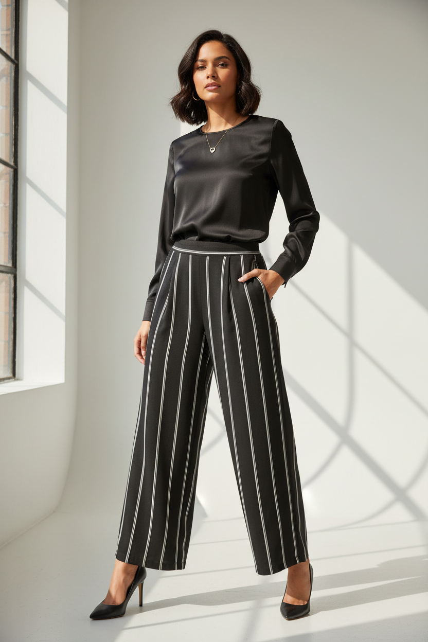 Midnight Lines — Contemporaine Pinstripe Wide-Leg Trouser