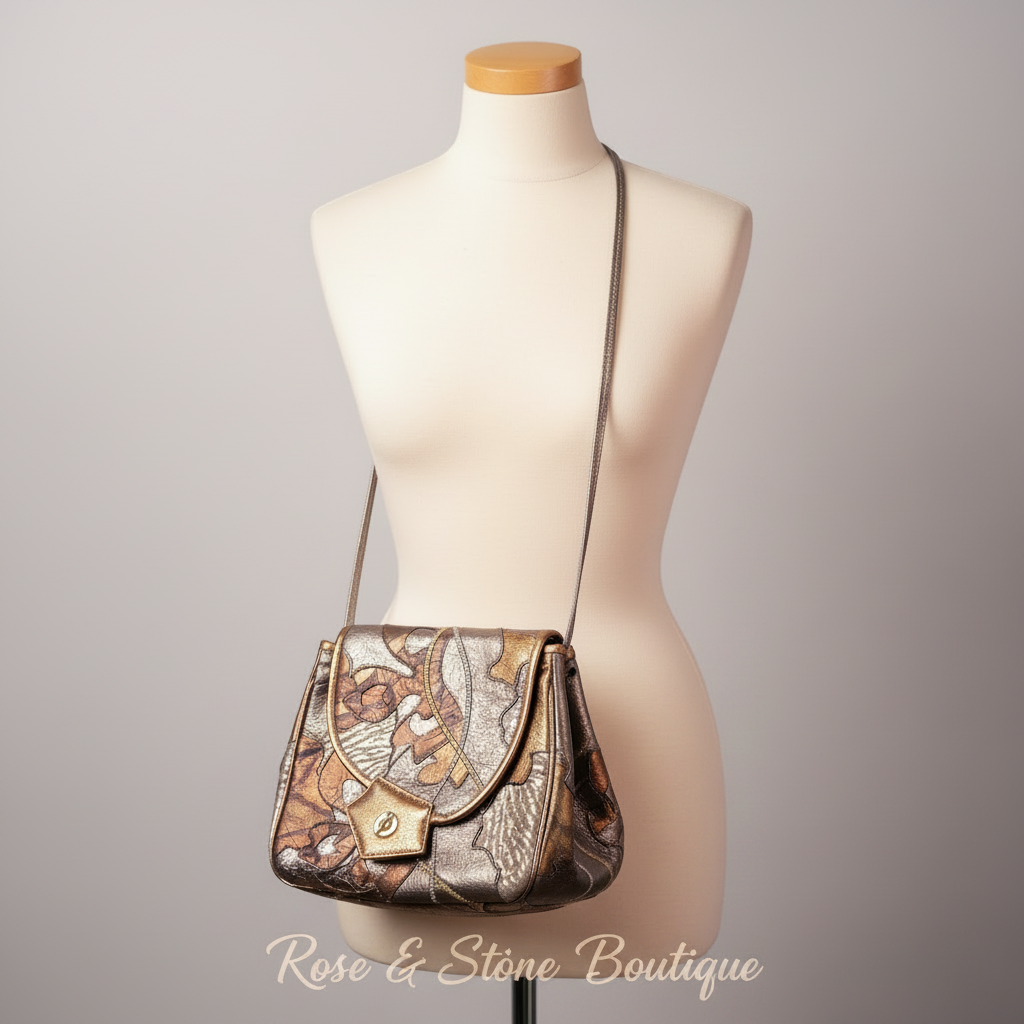 The Bronzed Relic — Patchwork Metallic Leather Crossbody