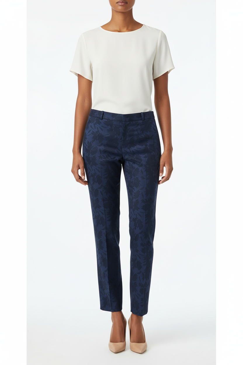 Navy Jacquard Trousers - Banana Republic