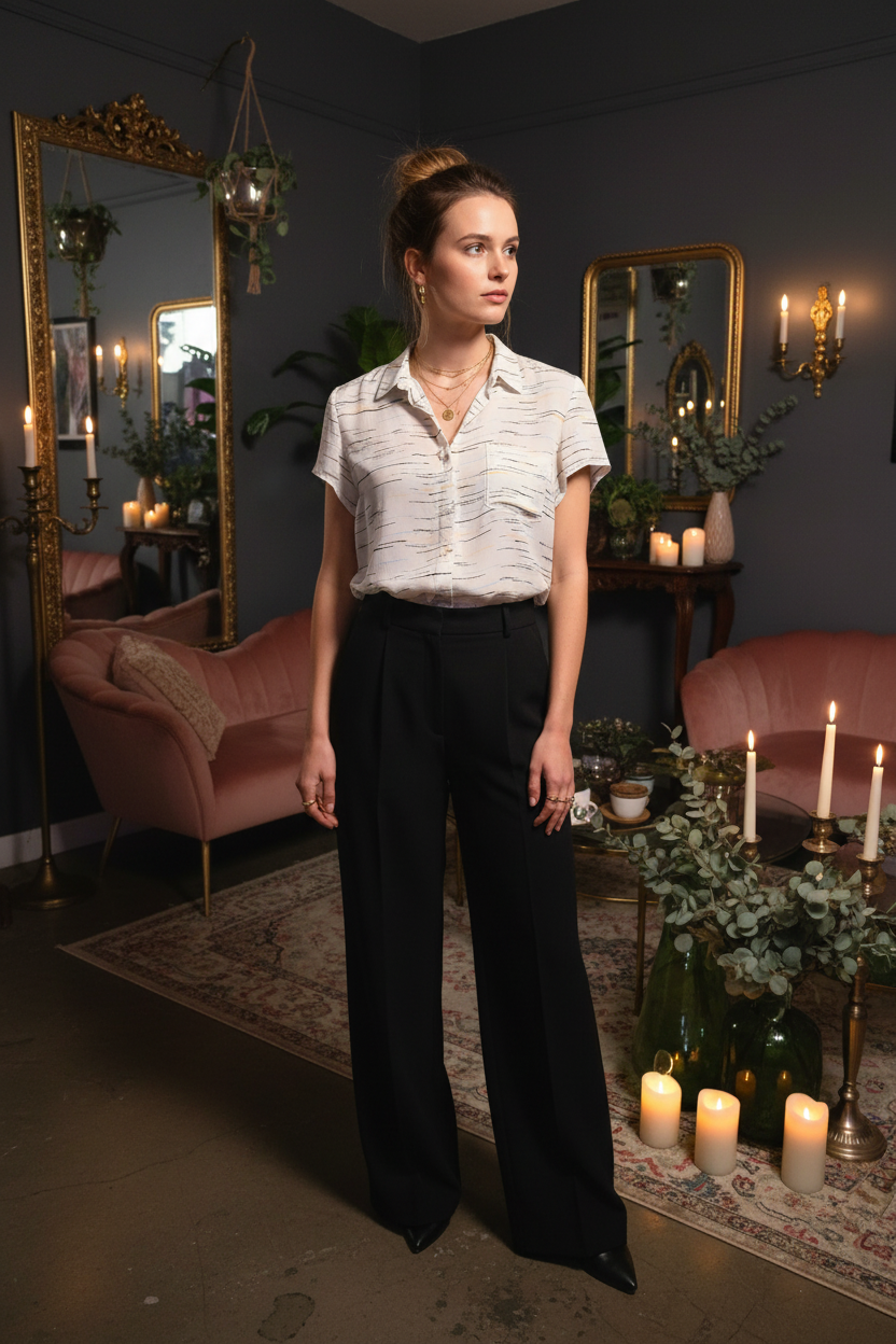 Painted Lines Silk Blouse — Look 1