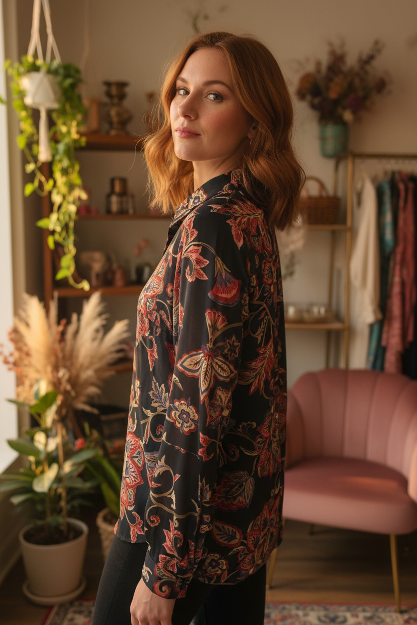 Midnight Bloom Jacobean Blouse