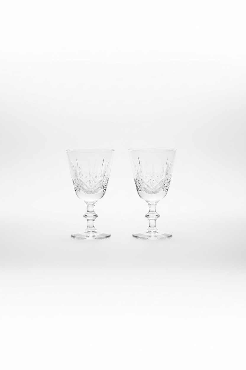 Vintage Crystal Mini-Wine Glasses - Ornate Cut Glass Stemware Set