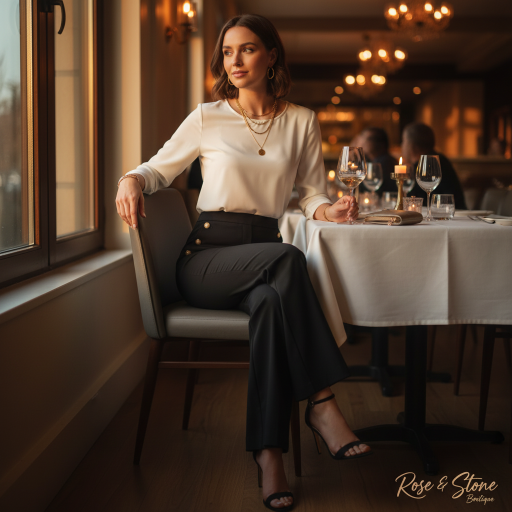 Rachel Zoe Sailor Button Flare Trouser — model 20s date night