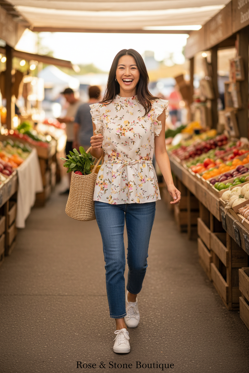 Botanical Garden Ruffle Blouse in Cream