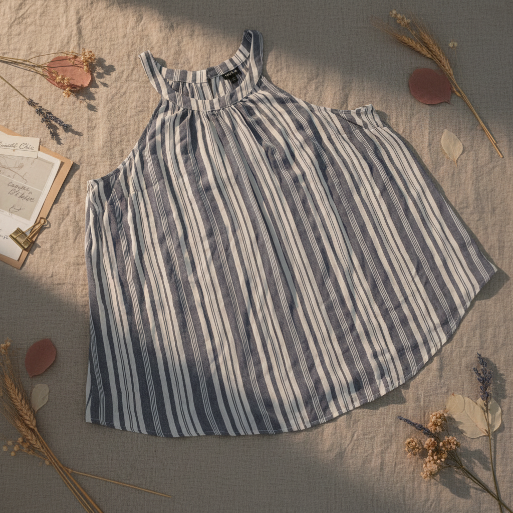 Torrid Striped Swing Blouse | Blue & White | Halter Neck | Side Pockets | Size 2