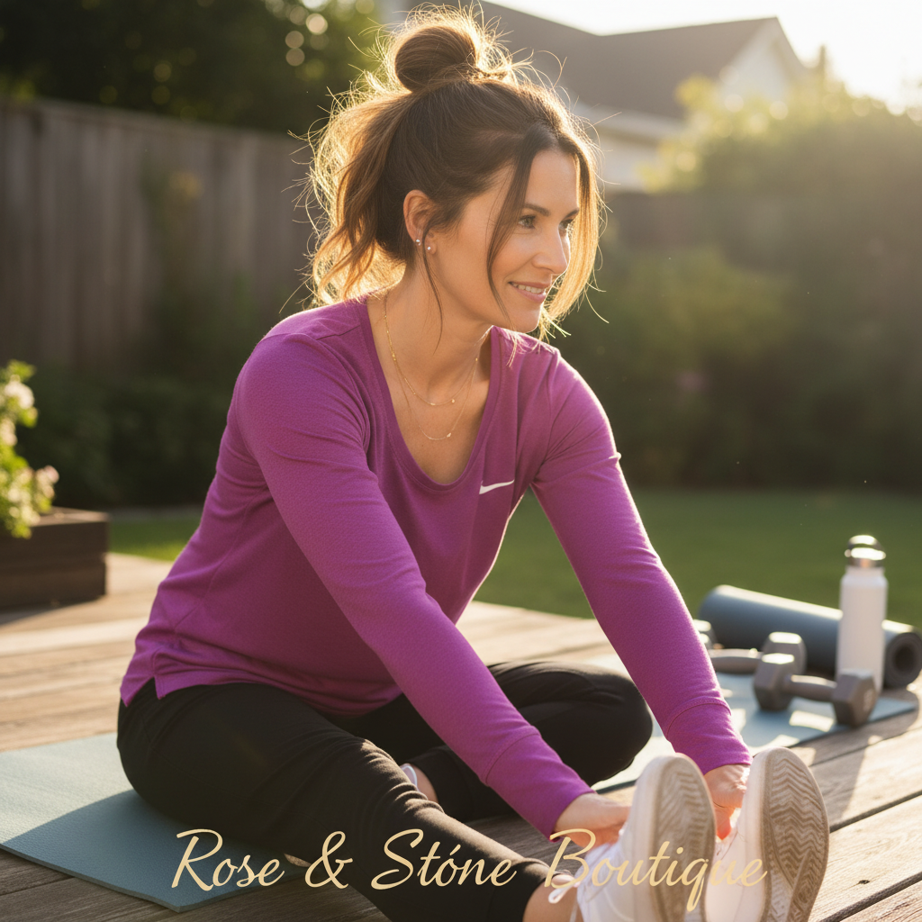 Nike Dri-FIT Purple Long Sleeve — model 40s home gym