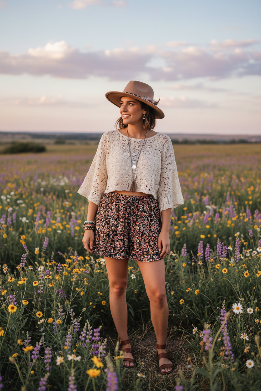 Festival lifestyle - YMI Midnight Garden Floral Pull-On Shorts