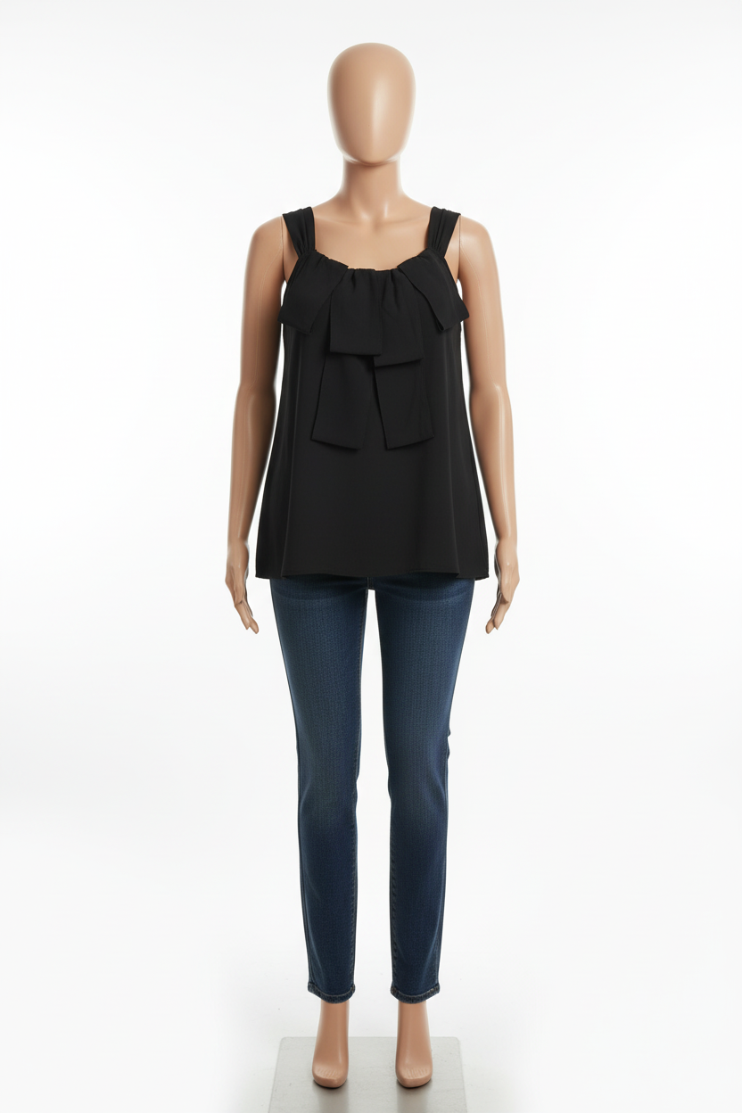 Elegantly Tailored Noir Bow Camisole