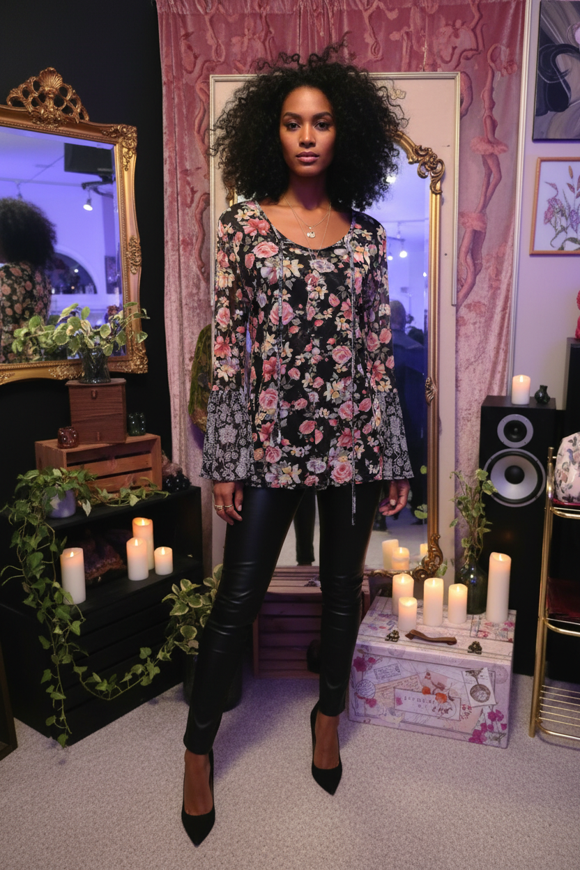 Noir Garden Mesh Tunic — Look 1