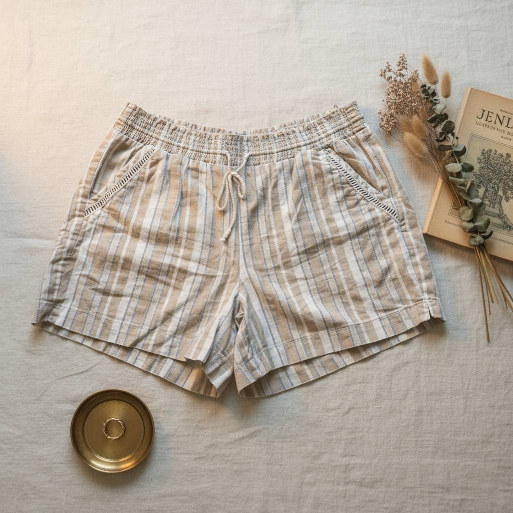 The Lazy Sunday Linen Short — Briggs New York Striped Smocked Waist