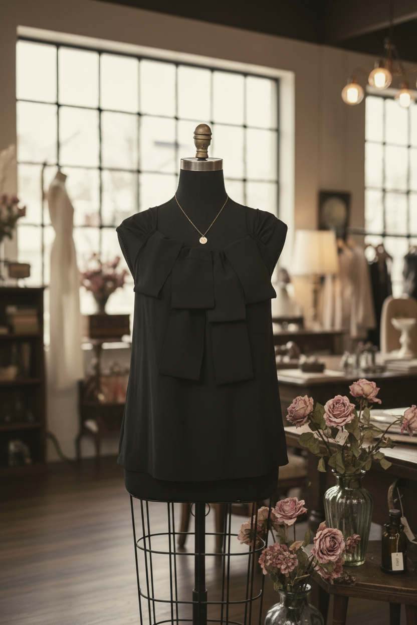 Elegantly Tailored Noir Bow Camisole