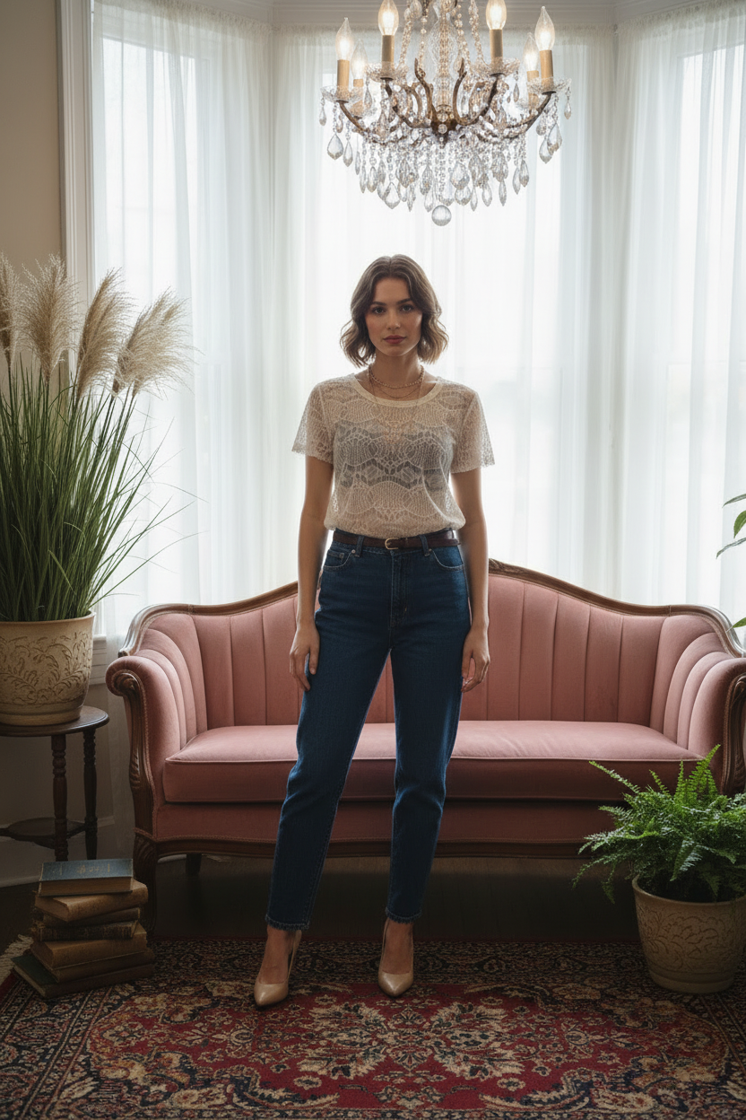 Lace blouse window light styling
