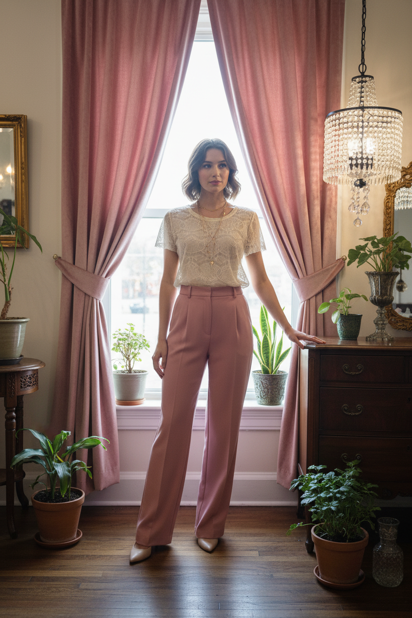 Lace Blouse with Wide-Leg Trousers