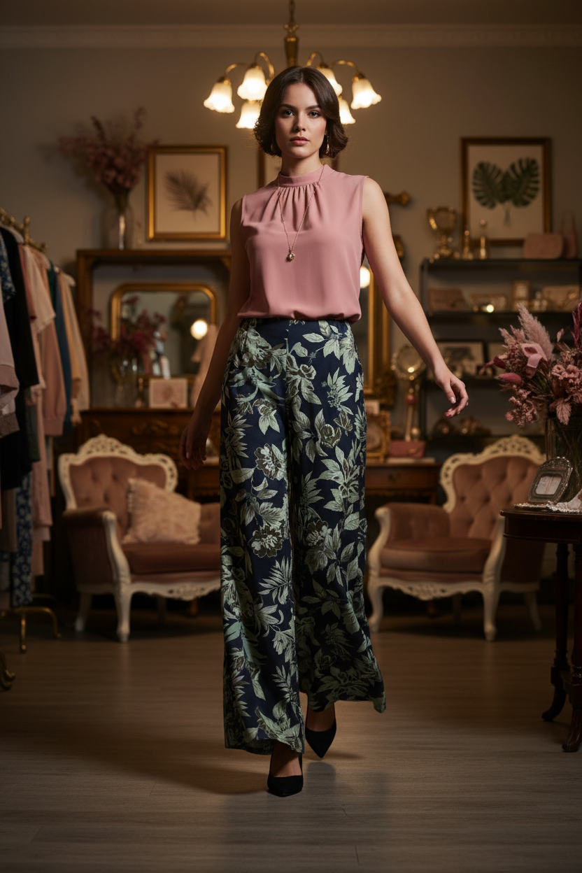 Midnight Garden Palazzo Pants - Flowing Movement