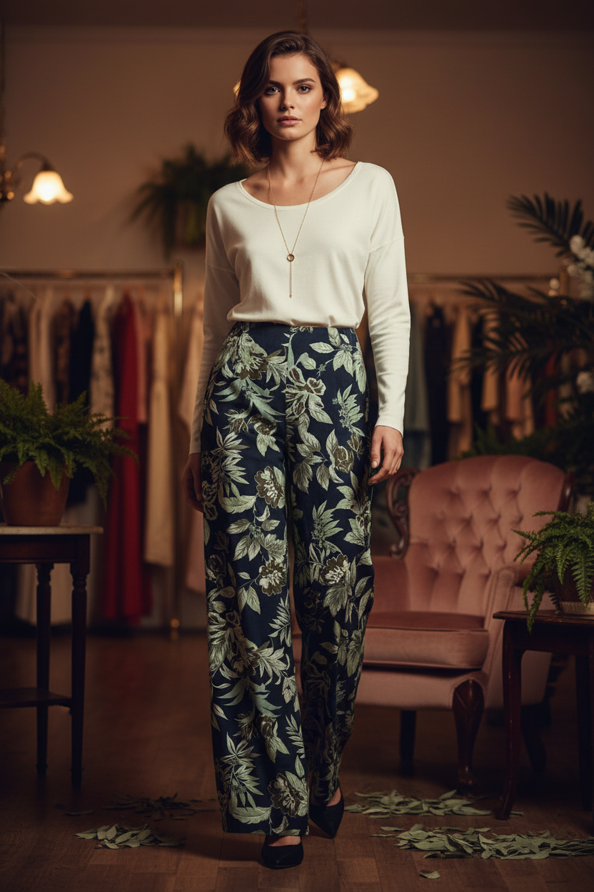 Midnight Garden Palazzo Pants - Full Length