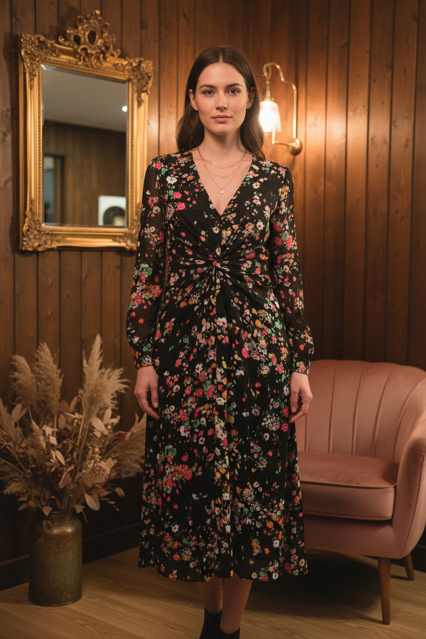 Midnight Garden Soirée Dress on Model
