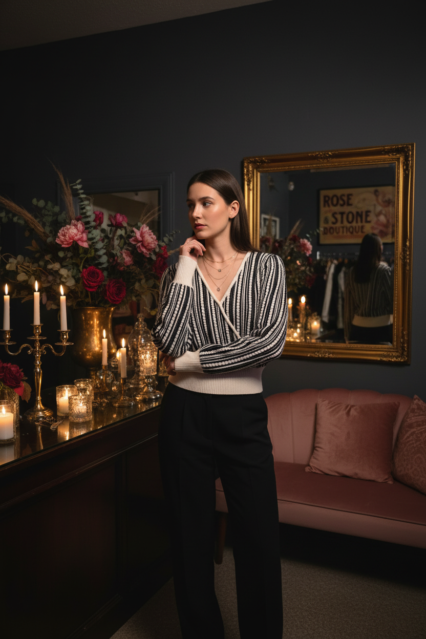 Midnight Stripe Cardigan — Look 1