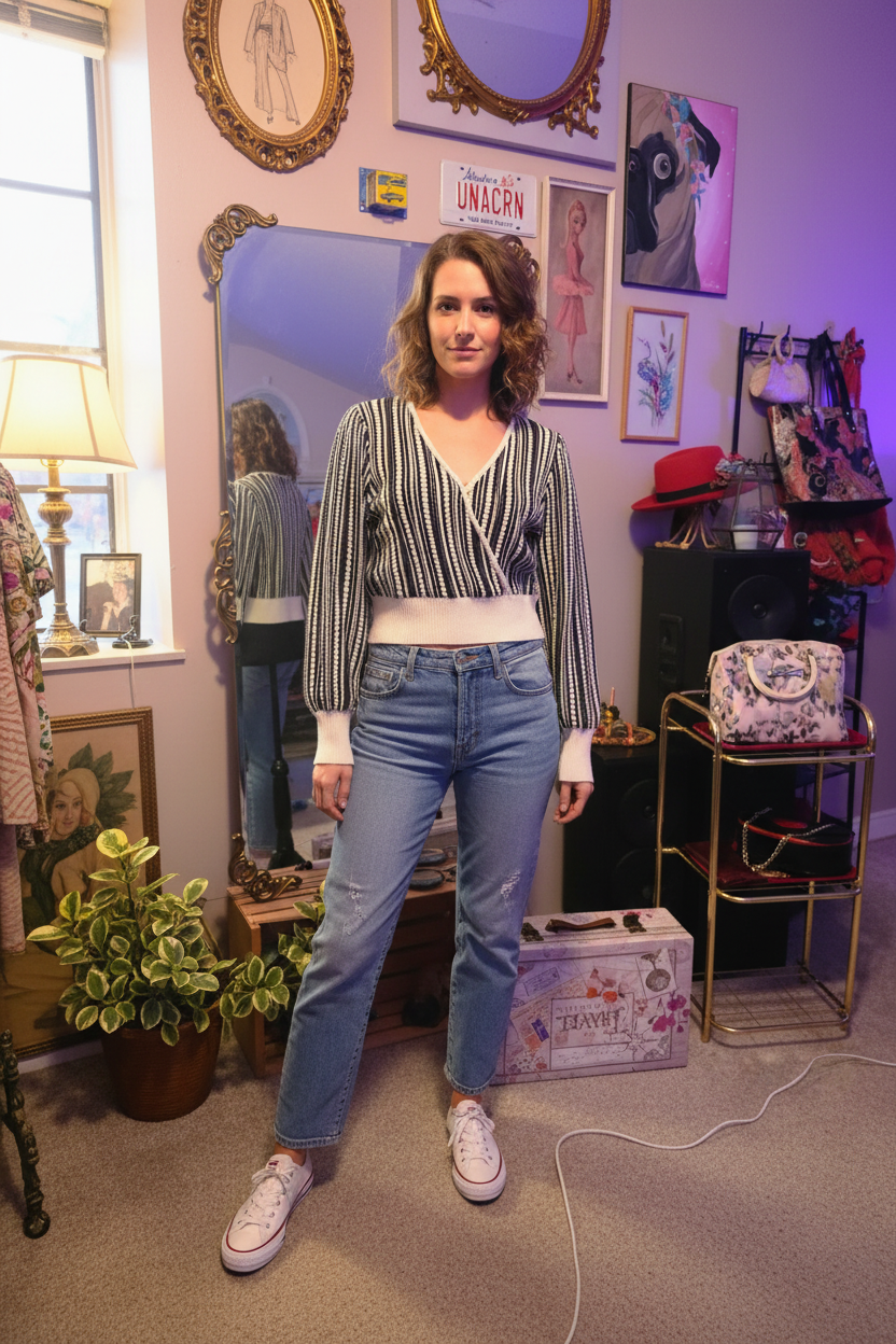 Midnight Stripe Cardigan — Look 2