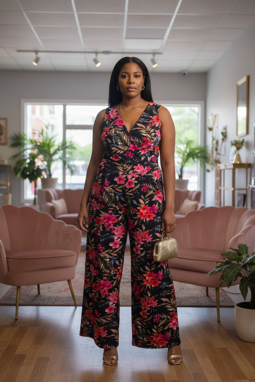 Midnight Tropics Jumpsuit - Size Medium Model