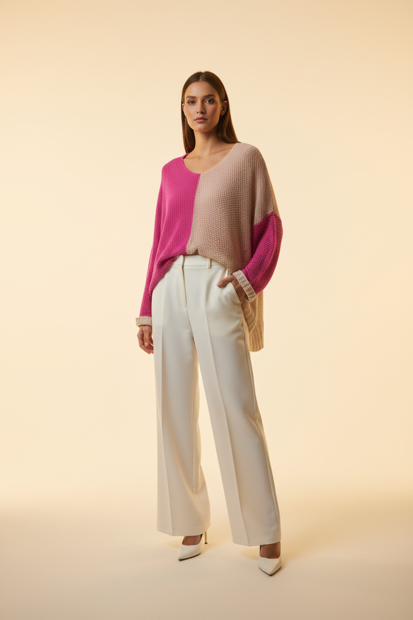 Model 1 — White trousers, studio