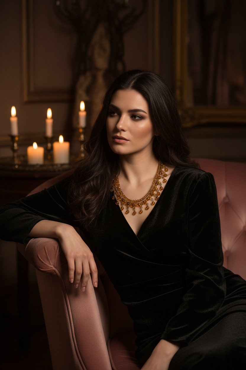 Model 2 — Black velvet top, boudoir