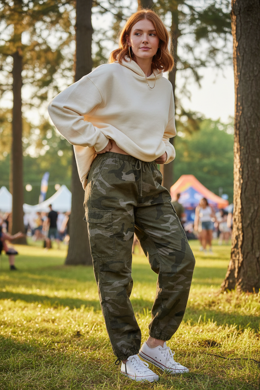 Model 3 — Cream Hoodie Festival