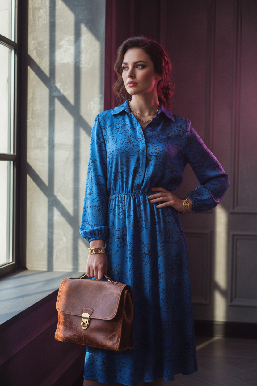 Model in Azure Dress - Window Pose