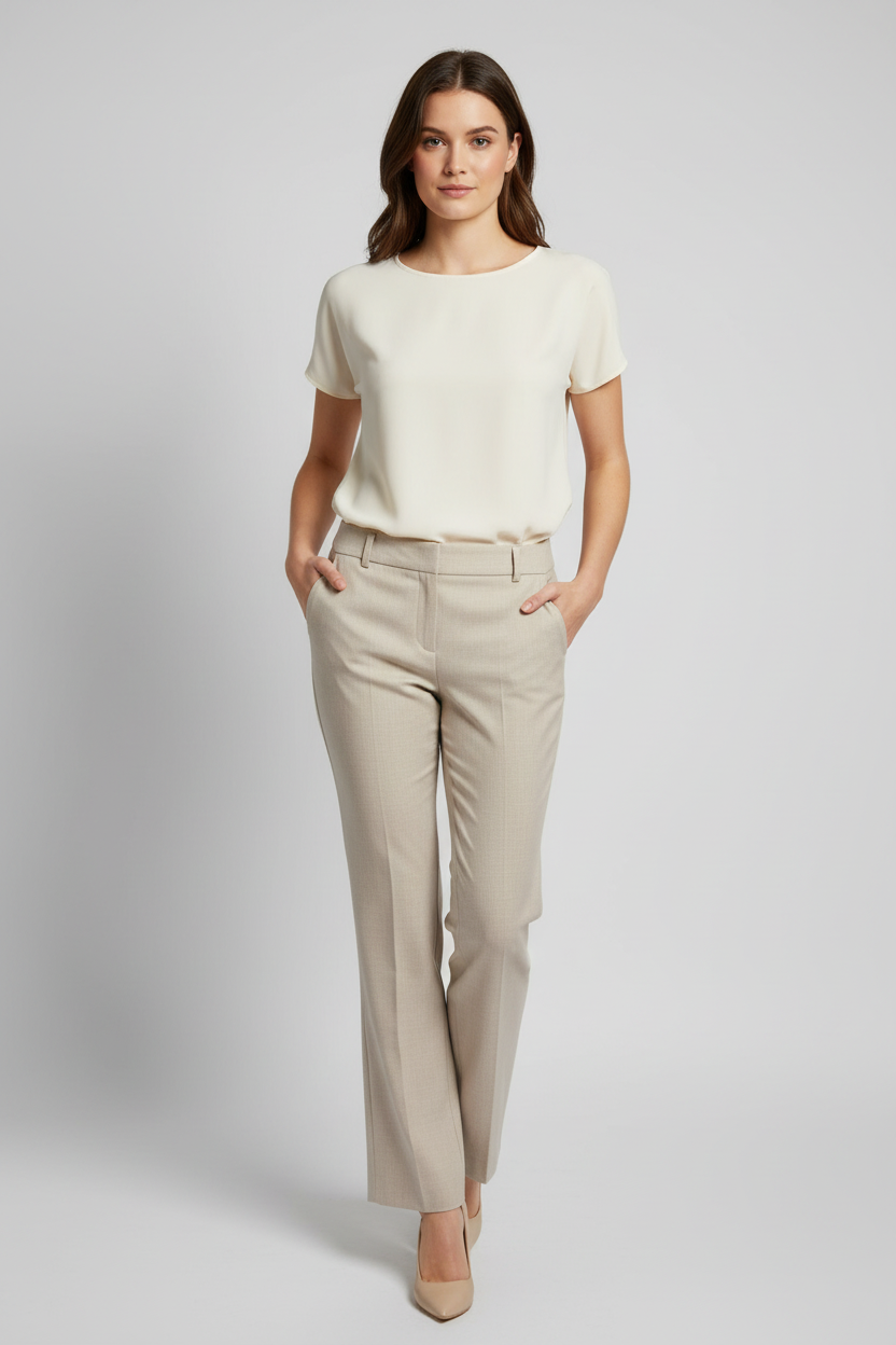Model in Champagne Trousers - Standing