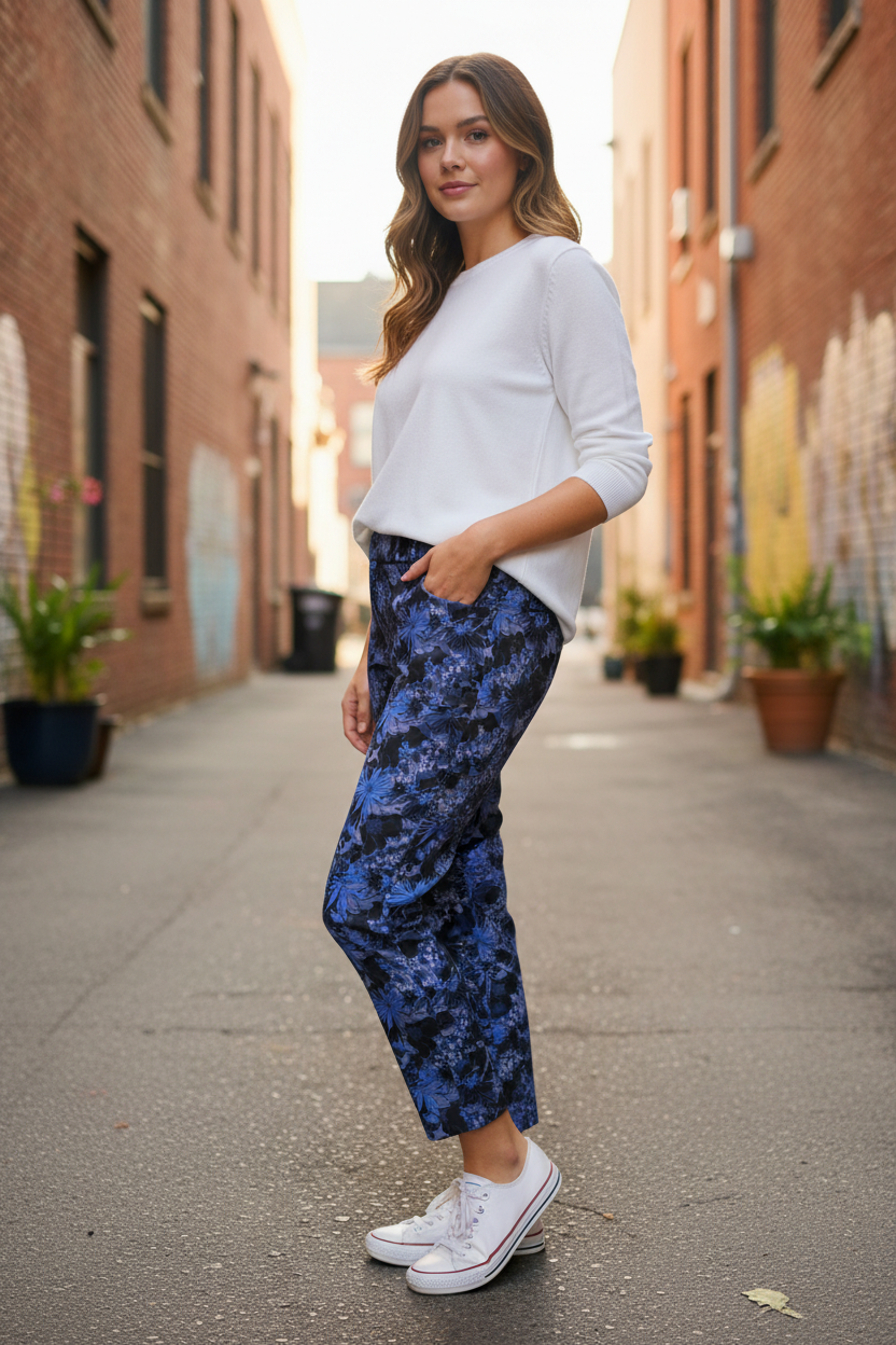 Model in Floral Trousers - Urban Standing