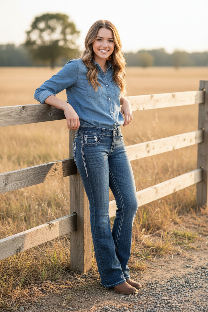 Model in Western Jeans - Casual Outdoor