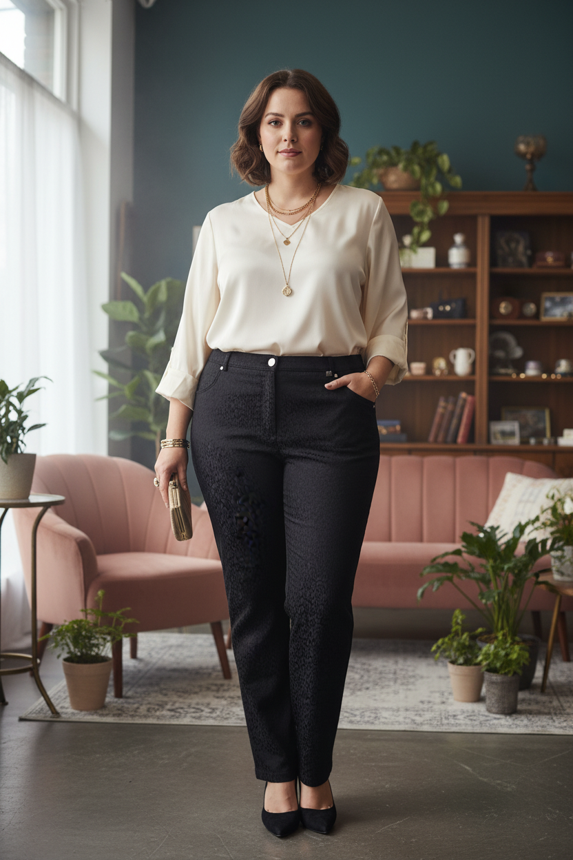 Noir Jacquard Tailored Pants - Size 14 Full Length