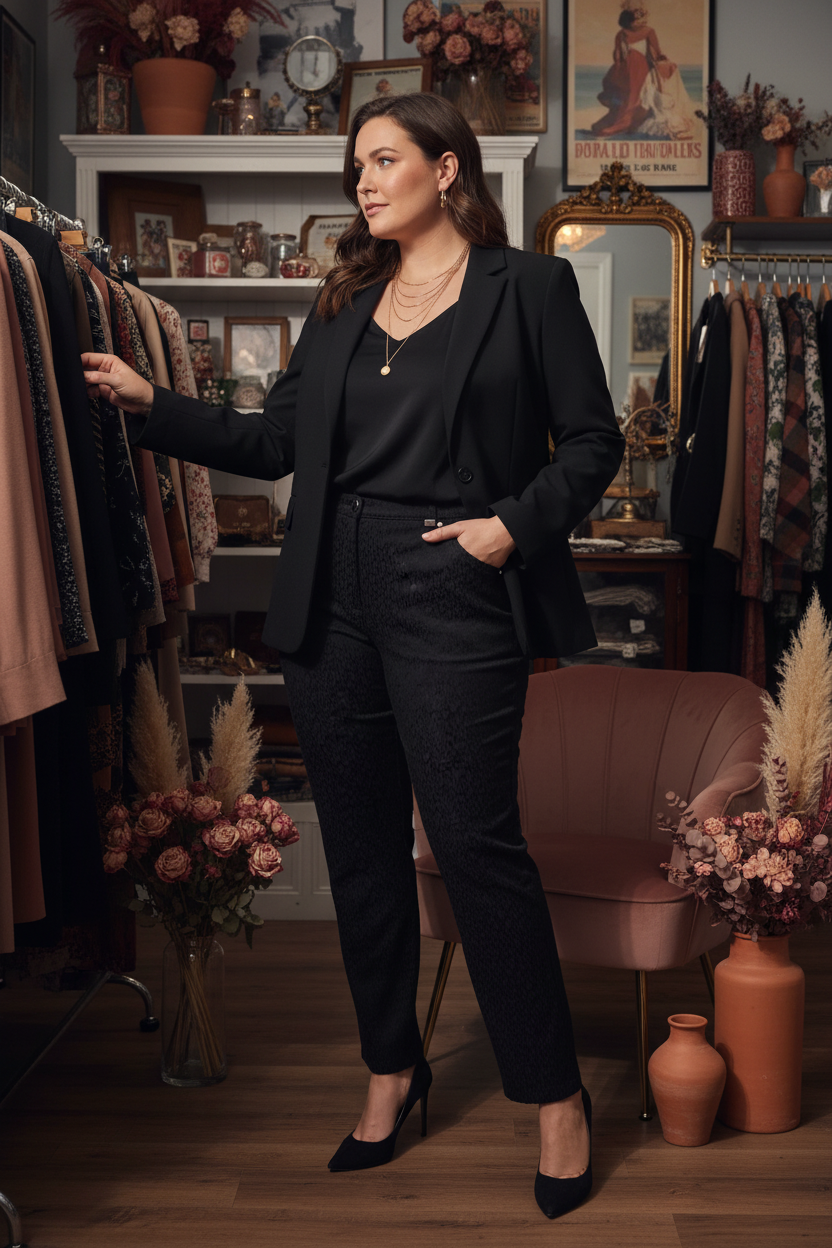 Noir Jacquard Tailored Pants - Size 14 Office Style