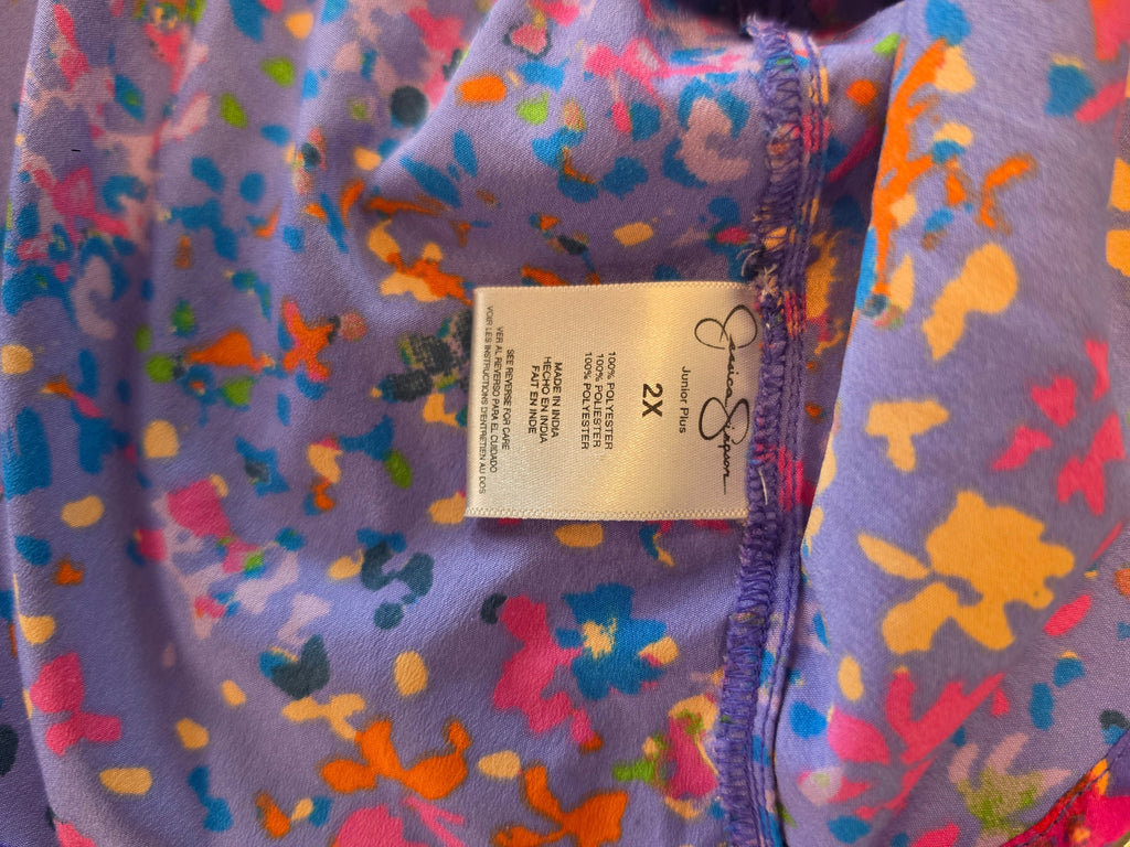 Jessica Simpson Peplum Blouse — Lavender Splatter Print | Junior Plus 2X