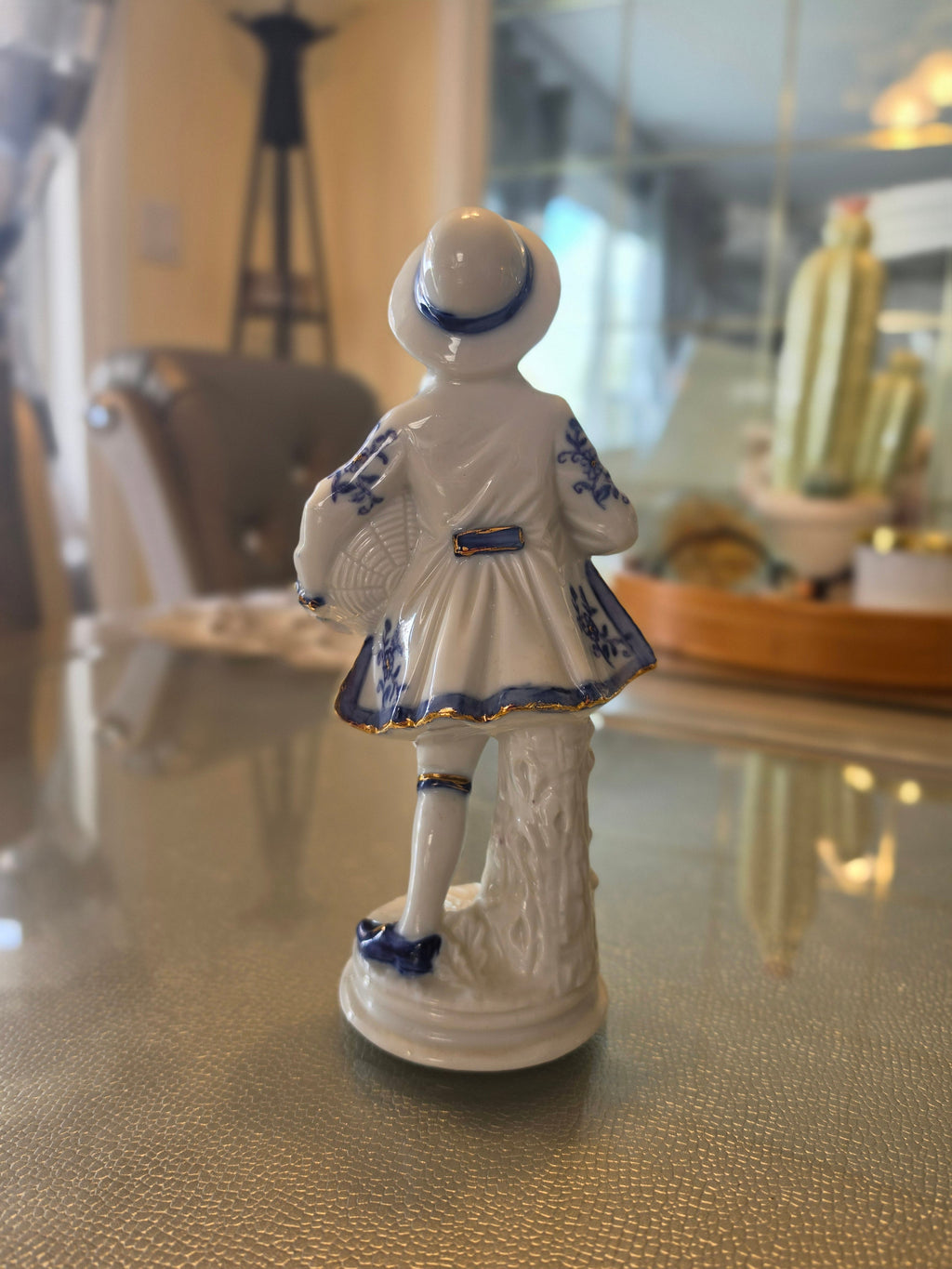 The Gentleman Caller — Vintage Porcelain Figurine, Cobalt Blue & Gold