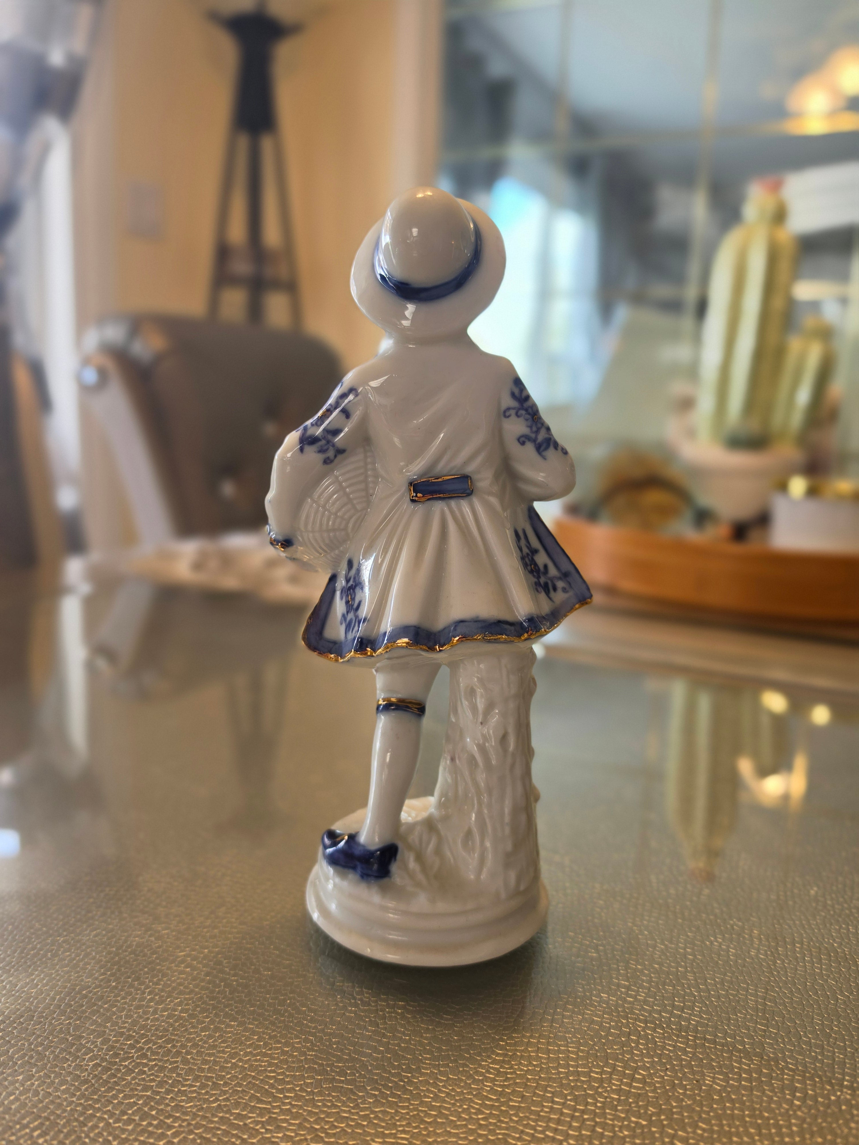 The Gentleman Caller — Vintage Porcelain Figurine, Cobalt Blue & Gold